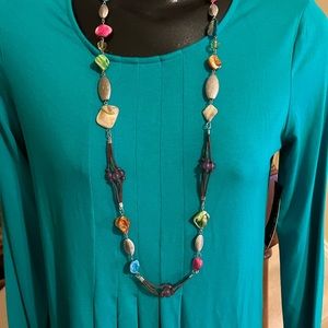 1757-PTT Ballet  Multi Colored Asymmetrical Beaded Necklace & Earrings